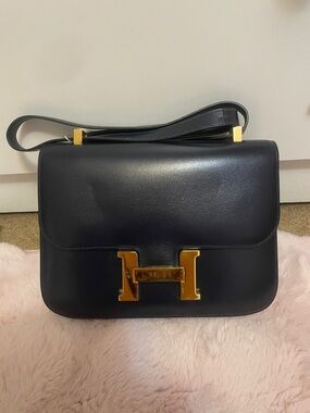 Vintage Hermes Constance midnight blue bag